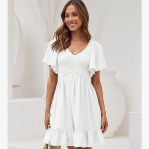 Elegant White Flutter Sleeve Dress